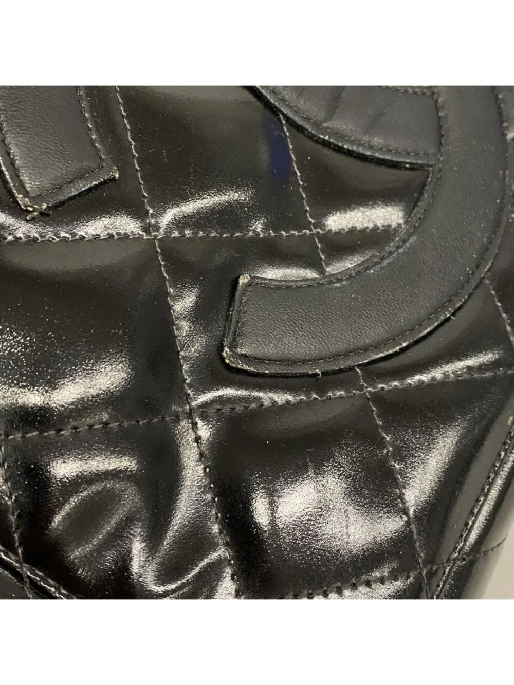 Chanel Tote Bag Quilted Patent Leather Black Gold